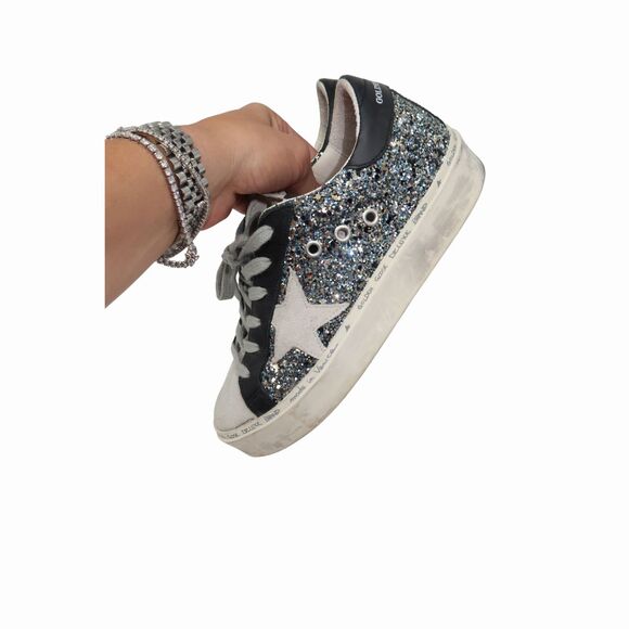 Golden Goose Glitter Suede Hi Star Lace Up Low Top Sneaker Silver Size 39 - Picture 10 of 10